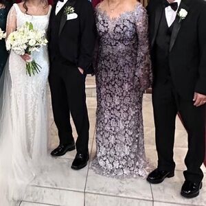 Montage Long Sleeve Formal Beaded Lace Evening Dress